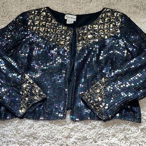 Vintage 80's Fully Sequin Silk Lined Cardigan By Cee Cee   Large
